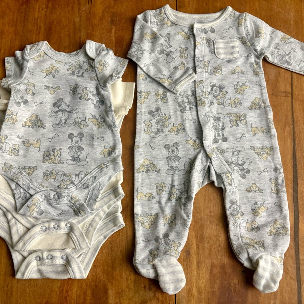 Disney Gray and Cream Character Footie Set